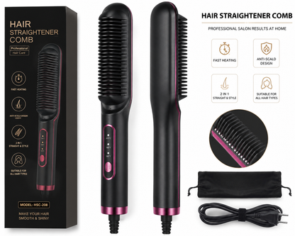 2-in-1 Electric Hair Straightener Comb