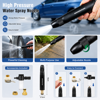 Adjustable High-Pressure Water Spray Gun Nozzle + FREE Pipe Clamp (Imported High Quality Metal Nozzle)
