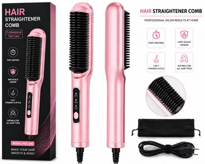 2-in-1 Electric Hair Straightener Comb