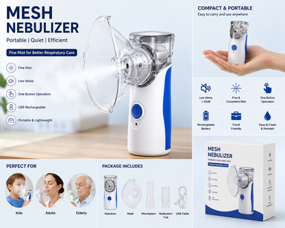 Portable Mesh Nebulizer – Rechargeable Handheld Nebulizer for Kids & Adults