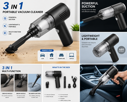 3-in-1 Portable Vacuum Cleaner | Powerful Handheld Vacuum for Car, Home & Office