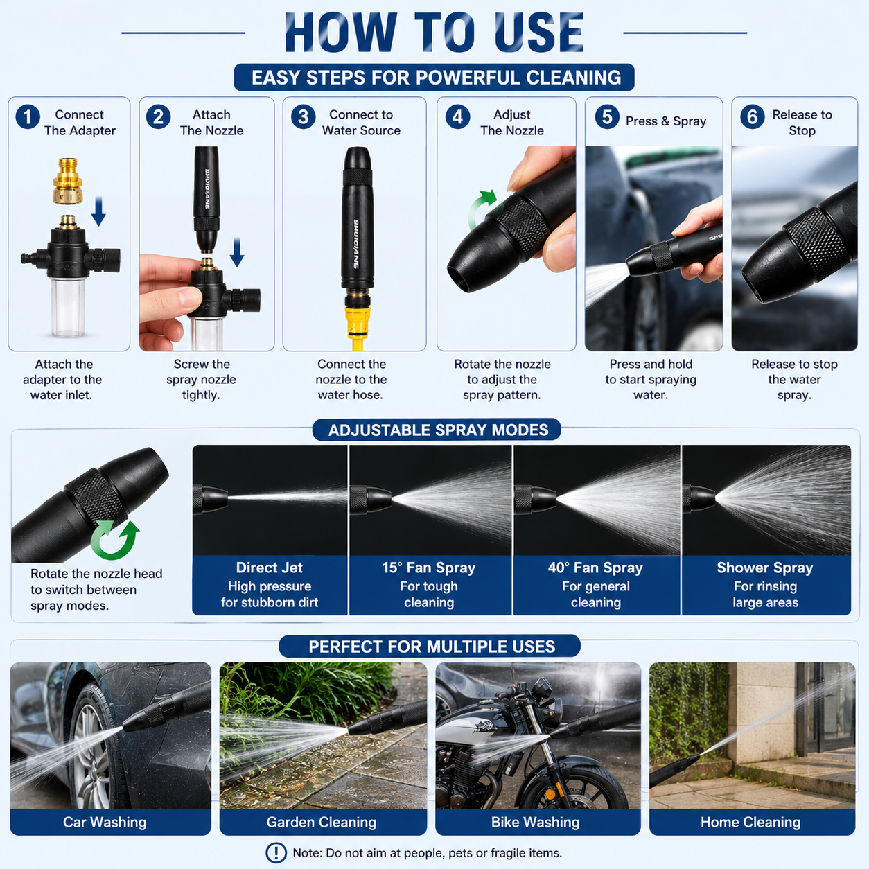 Adjustable High-Pressure Water Spray Gun Nozzle + FREE Pipe Clamp (Imported High Quality Metal Nozzle)