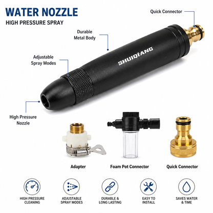Adjustable High-Pressure Water Spray Gun Nozzle + FREE Pipe Clamp (Imported High Quality Metal Nozzle)